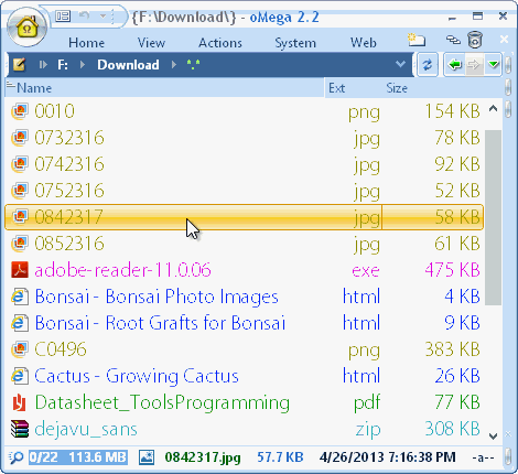 oMega Commander Features. Filtration of selected files.